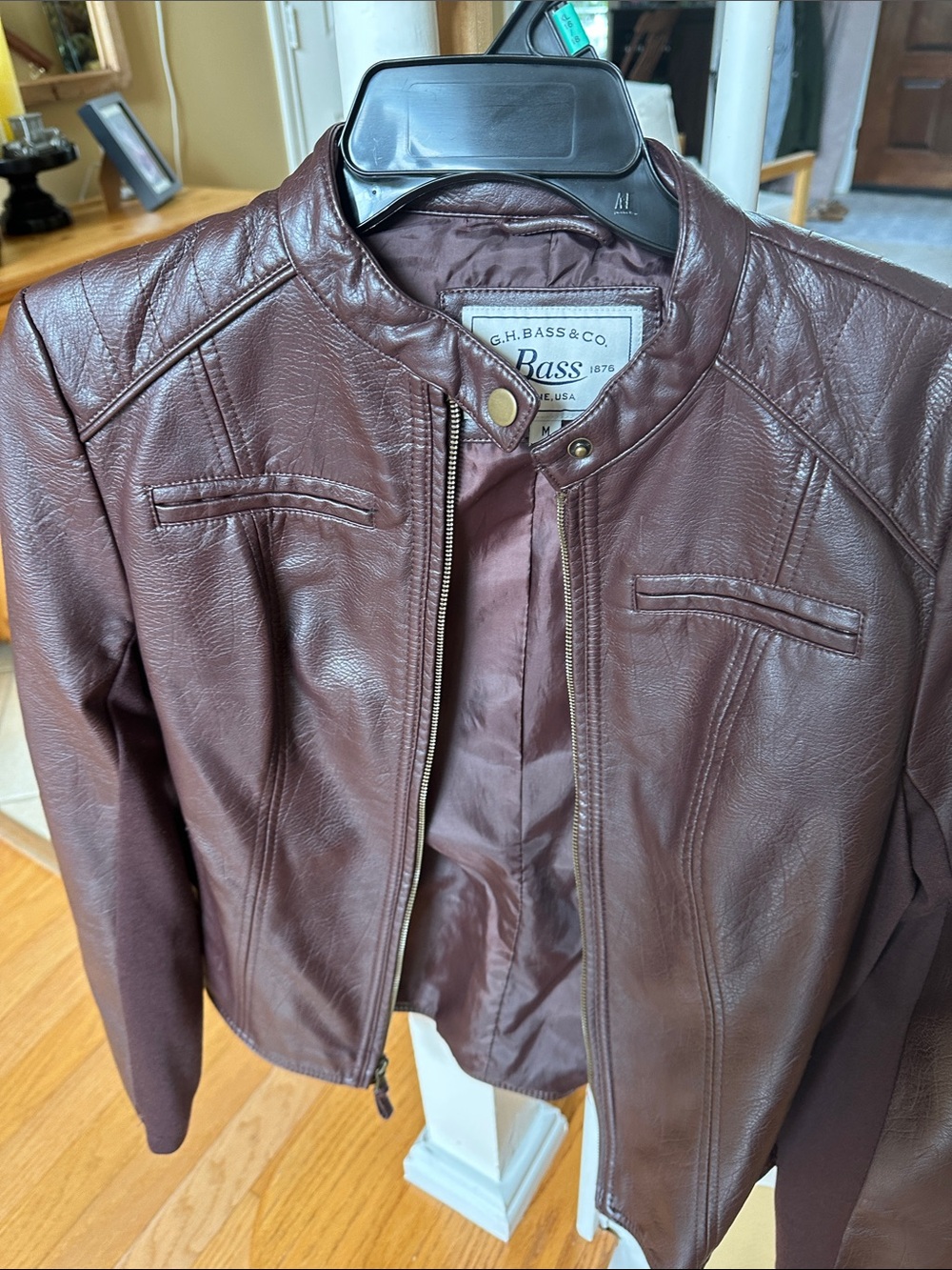 G.H. Bass & Co. Women's Dark Brown Faux Leather Moto Jacket